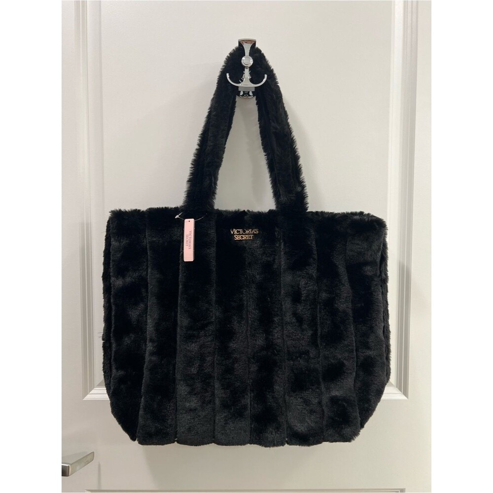 Victoria's Secret Black Faux Fur Tote